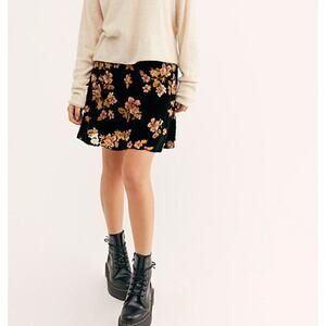 Free People Margaux Velvet Flowy A-Line Mini Skirt Floral Print Black Womens S